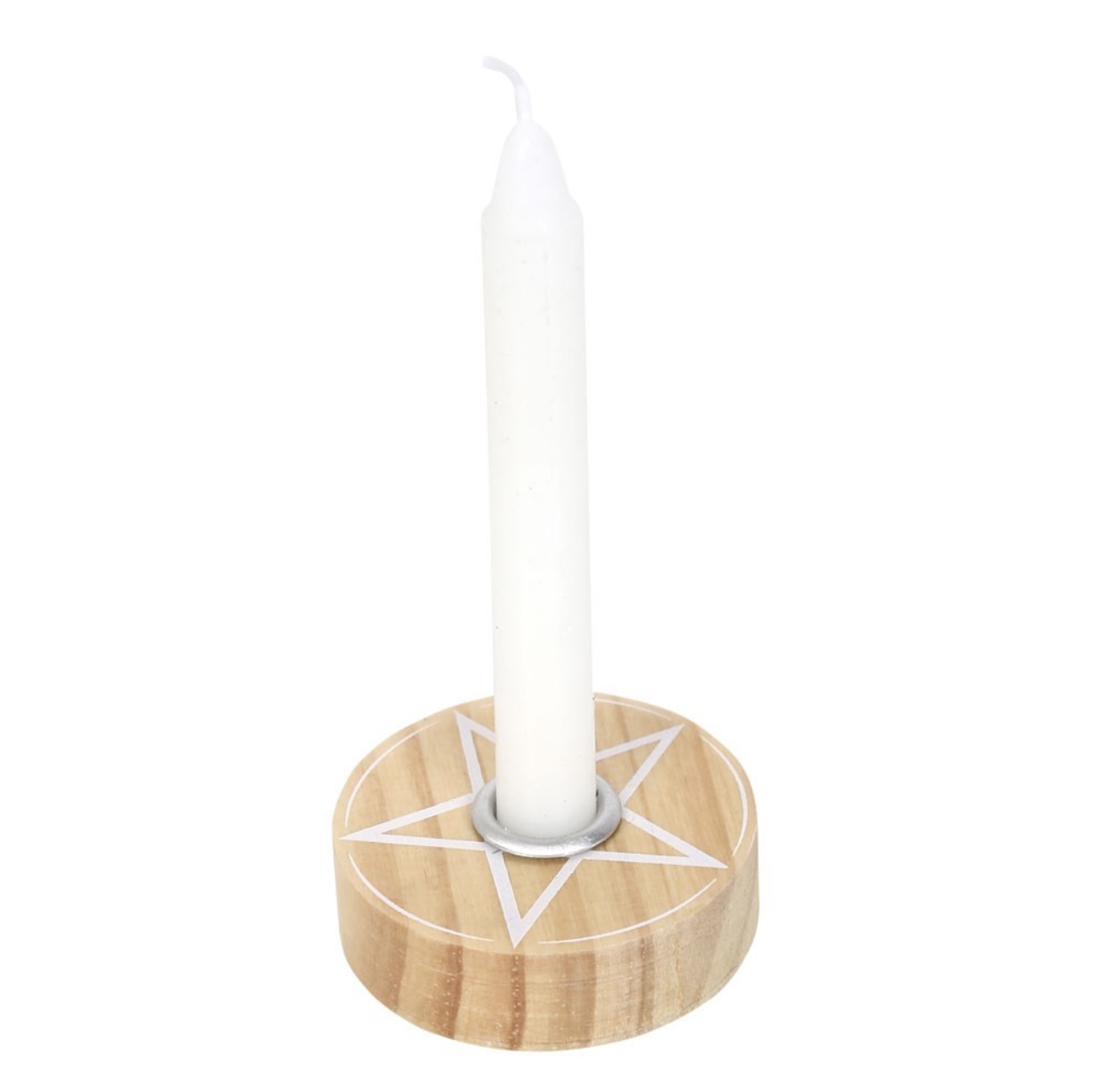 Natural Wooden Pentagram Spell Candle Holder - Pentagram and Mystical Moon - Image 2