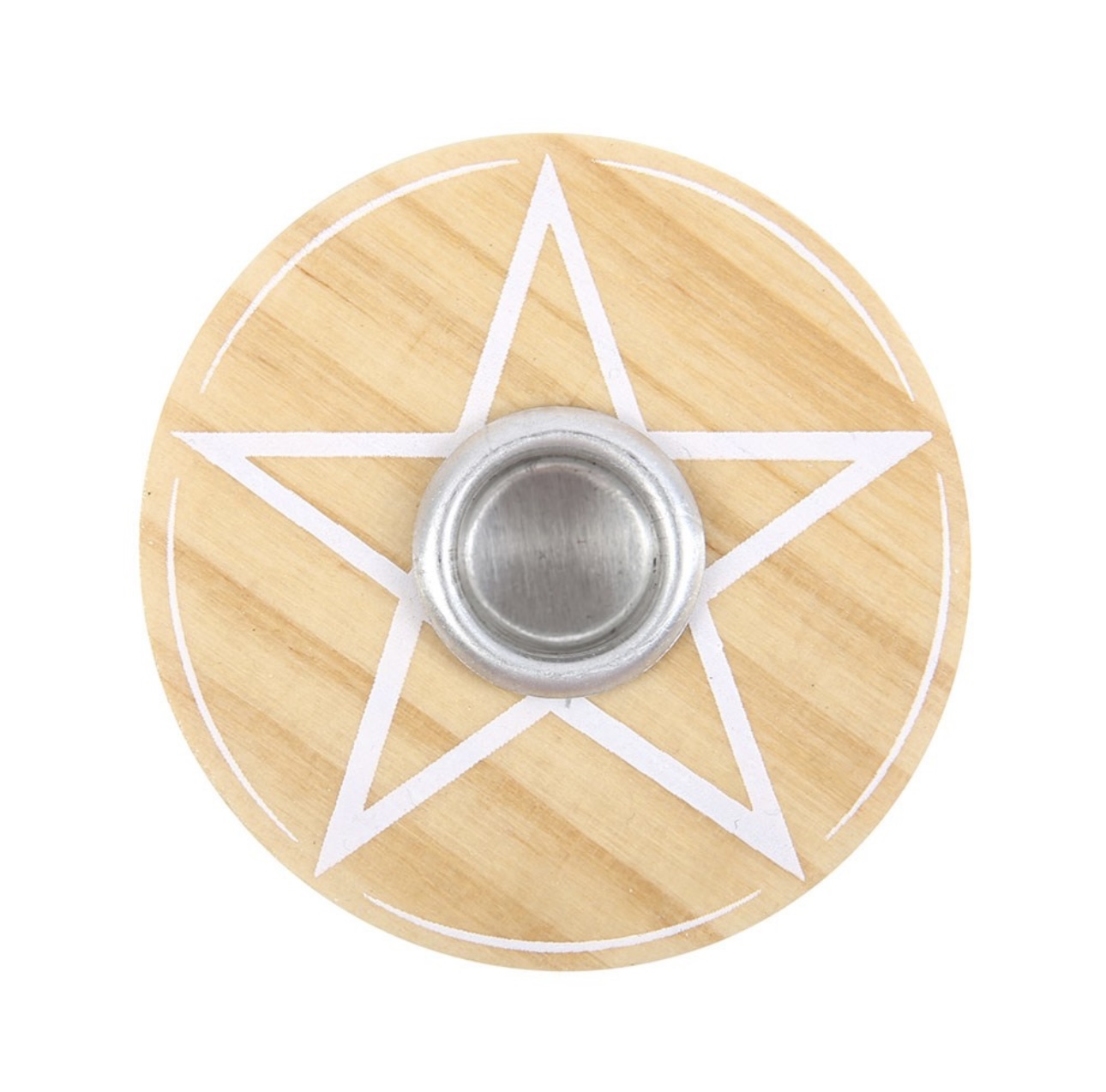 Natural Wooden Pentagram Spell Candle Holder - Pentagram and Mystical Moon - Image 3