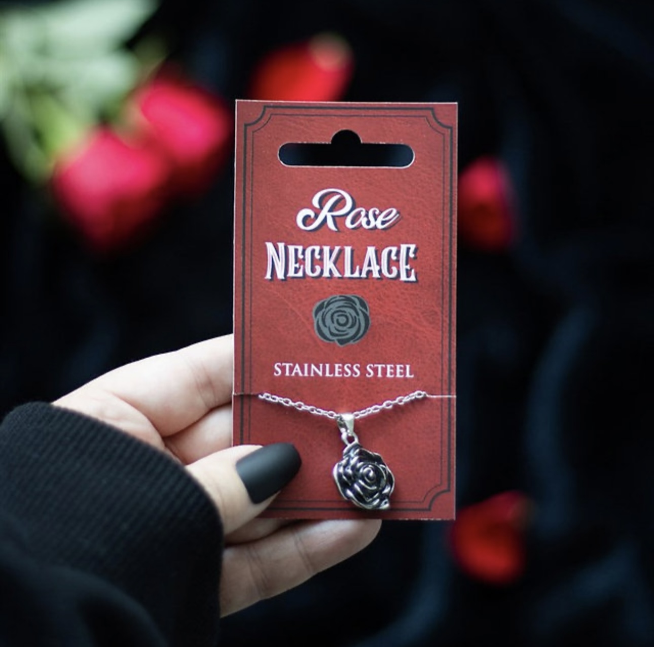 Stainless Steel Rose Pendant Necklace - Image 4