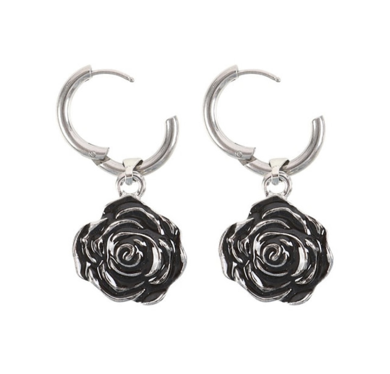 Stainless Steel Dangle Rose Drop Earrings - Image 3