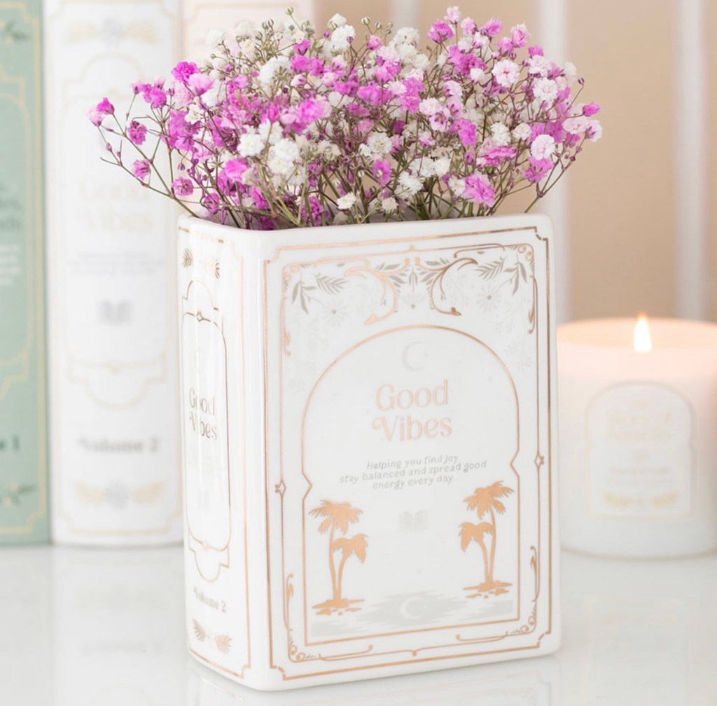 White Book Shaped Vase Book Lover Gift