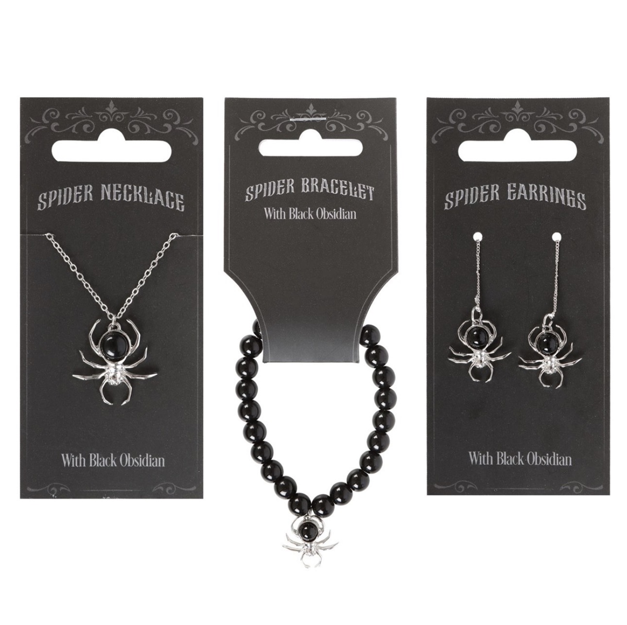 Elegant Black Obsidian Spider Threader Earrings – Stainless Steel Gothic Jewellery - Image 6