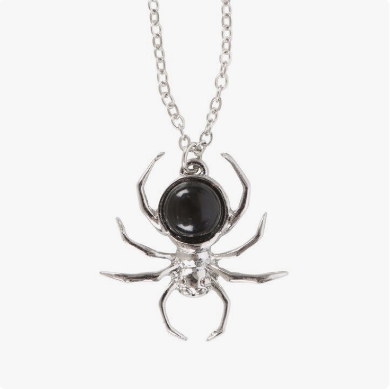 Elegant Black Obsidian Spider Pendant Necklace – Stainless Steel Gothic Jewellery