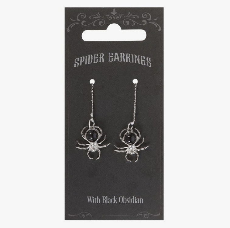 Elegant Black Obsidian Spider Threader Earrings – Stainless Steel Gothic Jewellery - Image 2