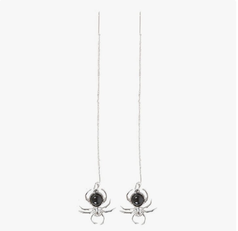 Elegant Black Obsidian Spider Threader Earrings – Stainless Steel Gothic Jewellery - Image 3