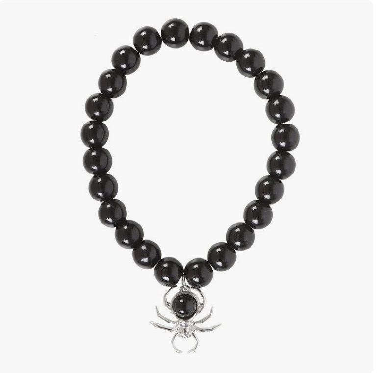 Elegant Spider Black Obsidian Beaded Bracelet – Stainless Steel Accent