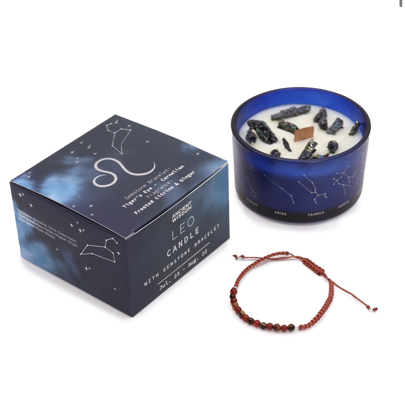 Zodiac Crystal Candle with Gemstone Bracelet - Leo - Image 2