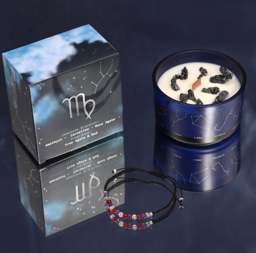 Zodiac Crystal Candle with Gemstone Bracelet - Virgo