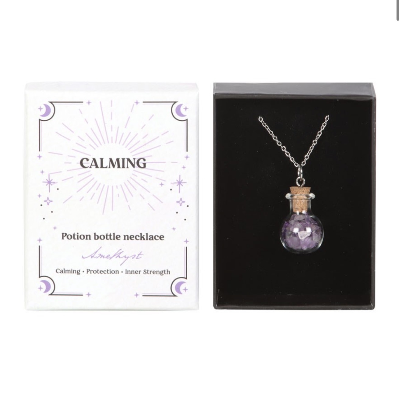 Calming Amethyst Crystal Chip Potion Bottle Necklace - Image 2
