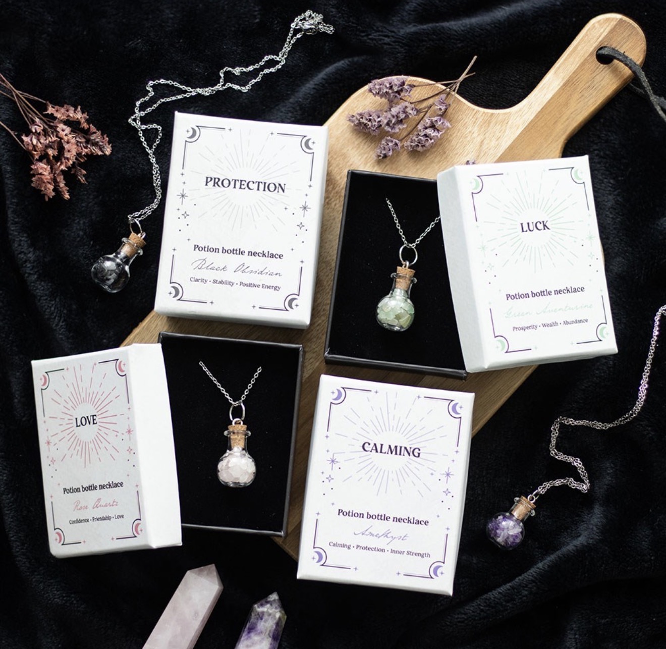 Calming Amethyst Crystal Chip Potion Bottle Necklace - Image 7