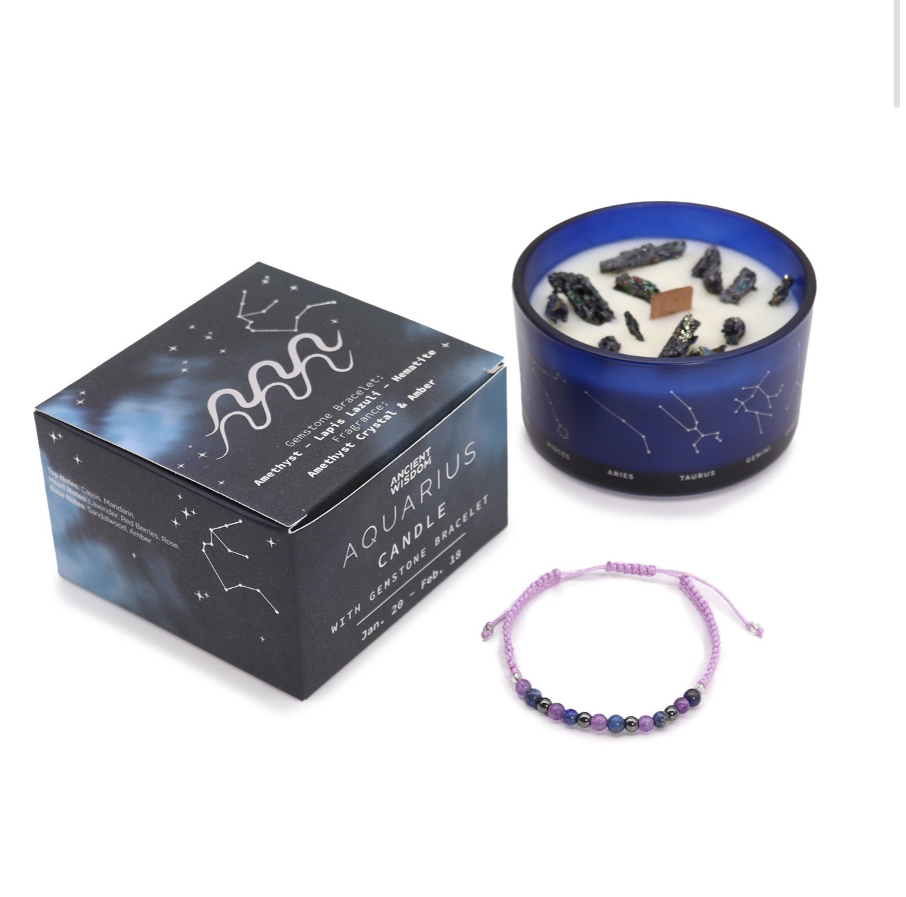 Zodiac Crystal Candle with Gemstone Bracelet - Aquarius - Image 2