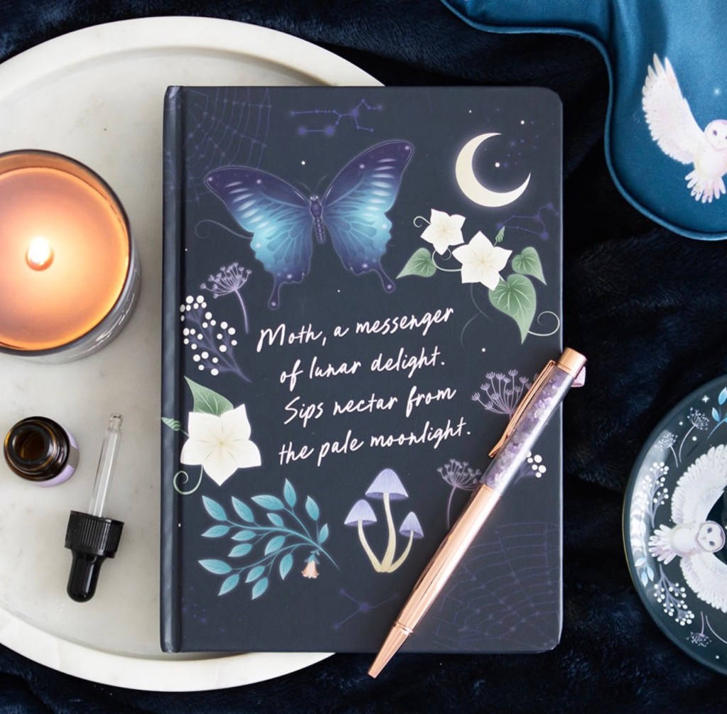 Midnight Moth Journal With Amethyst Pen