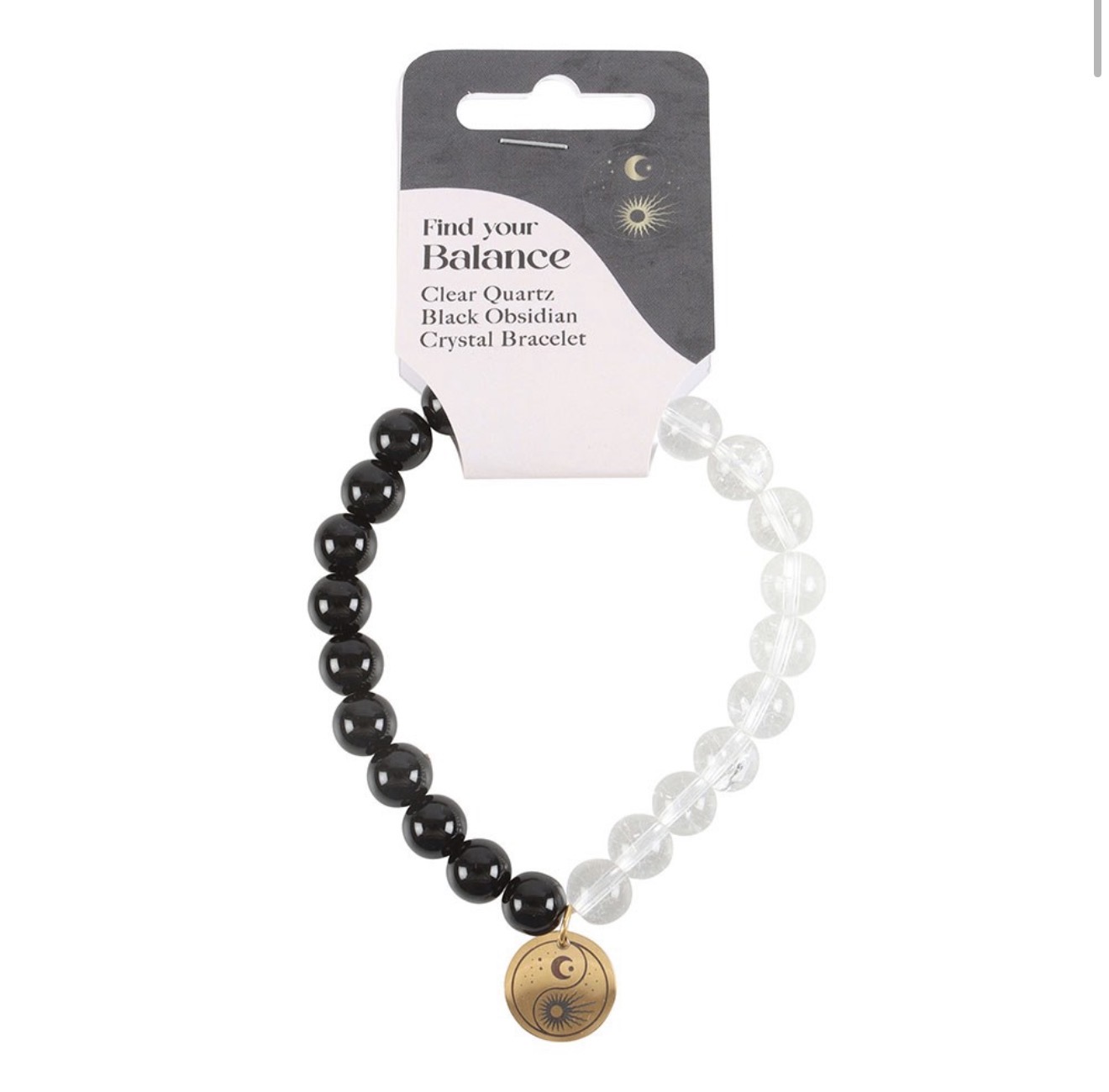Yin Yang Beaded Bracelet - Black Obsidian & Clear Quartz - Image 2