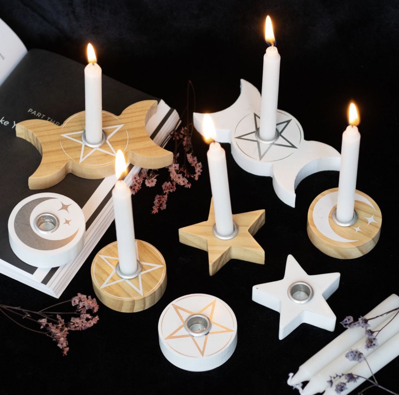 Triple Moon Spell Candle Holder - White and Black - Image 5