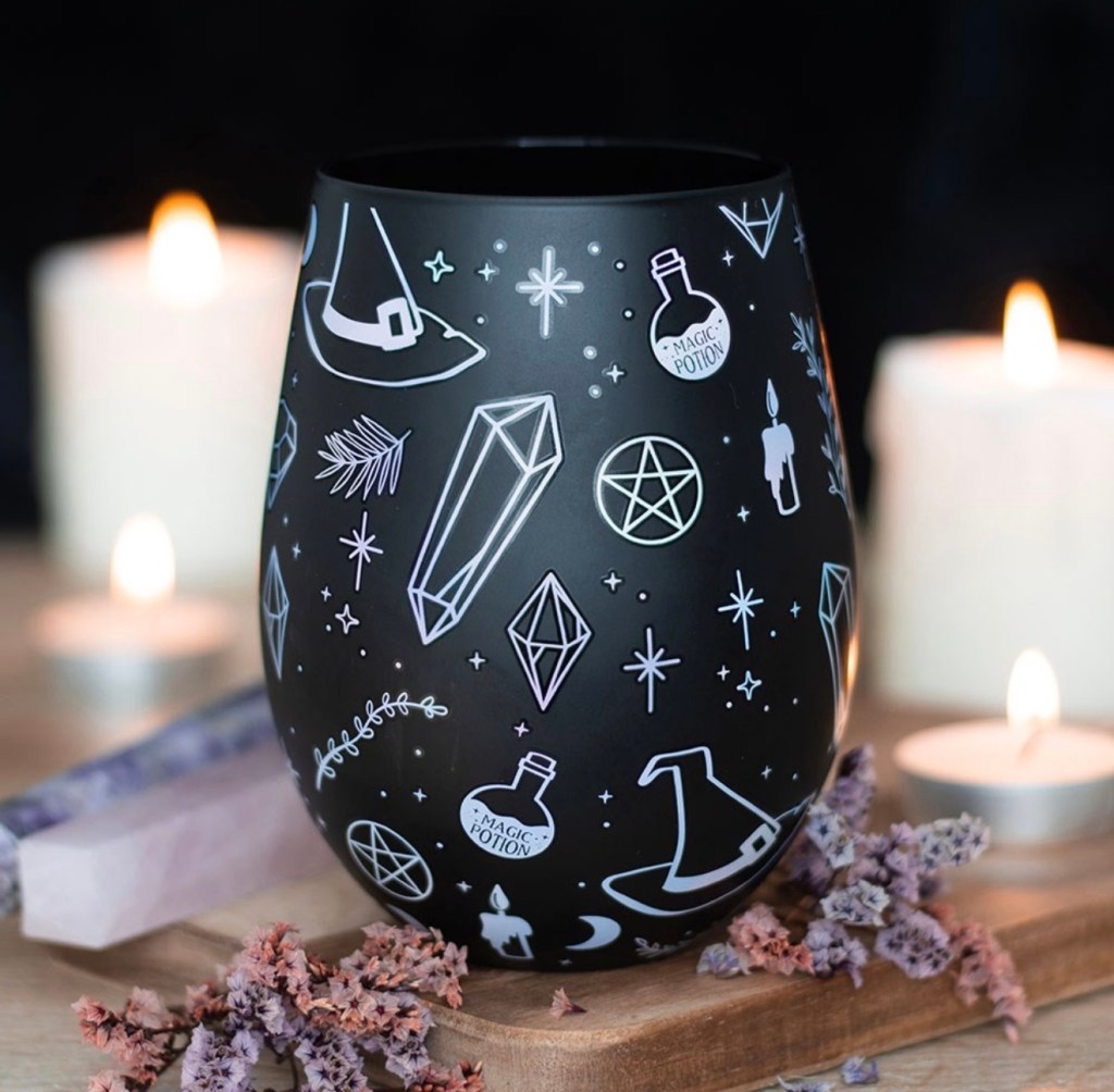 Crystal Witch Print Stemless Glass