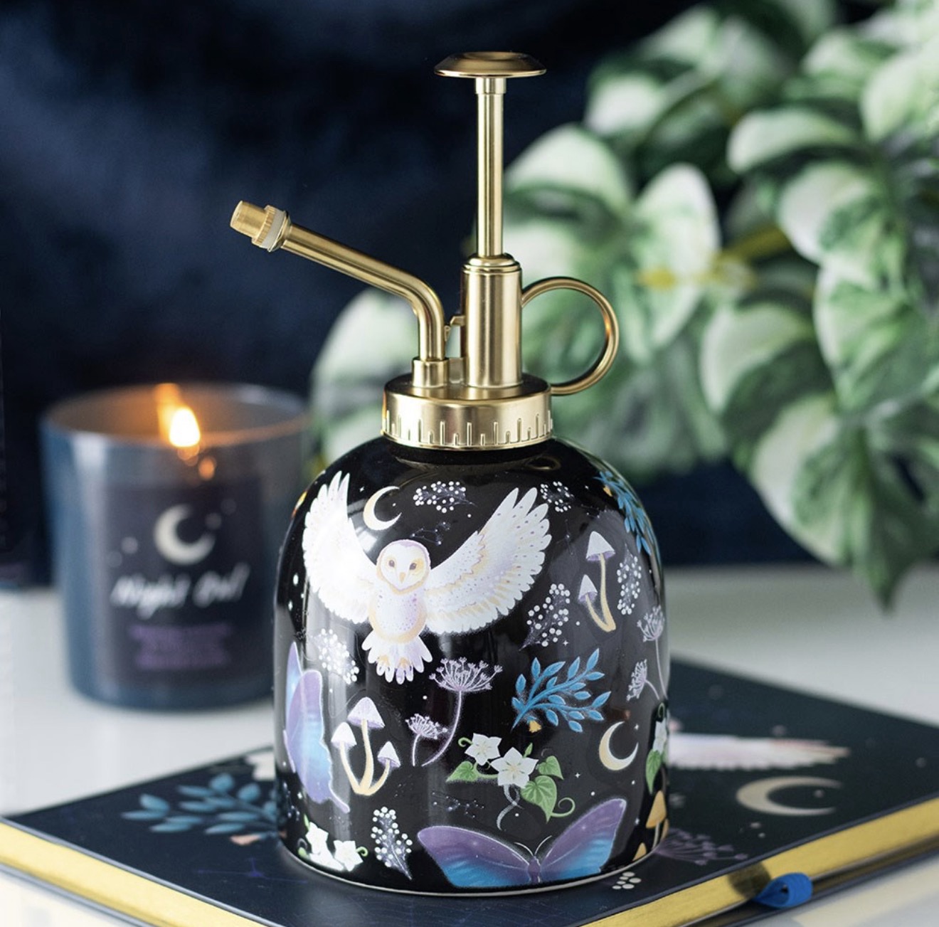 Night Flight Owl Print Ceramic Plant Mister