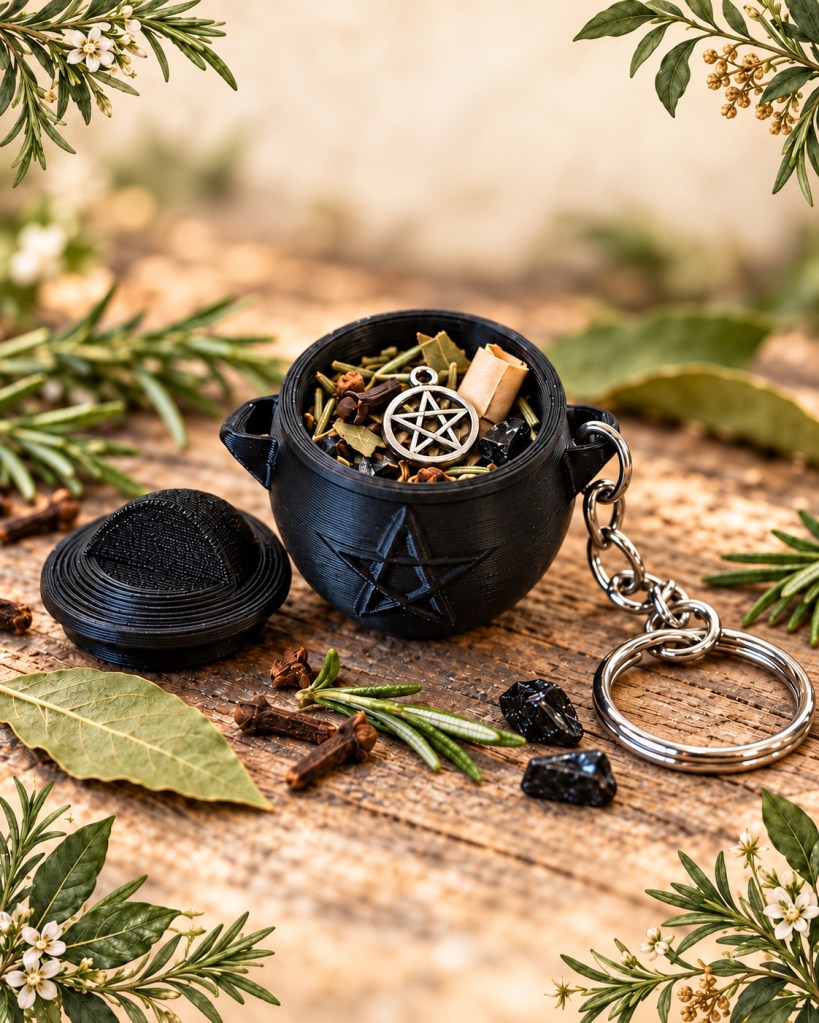 Pocket Spell Cauldron Keyring - Witch's Shield - PROTECTION